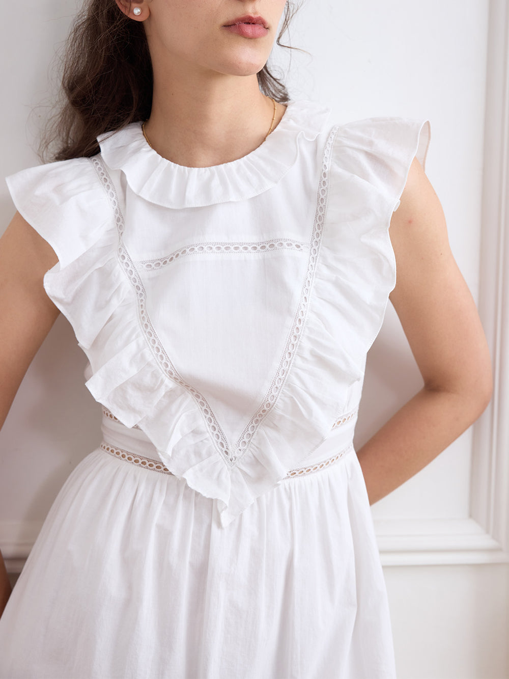 Solid Ruffle Trim 【Final Sale】Jaliyah Solid Ruffle Trim Lace Trim Dress