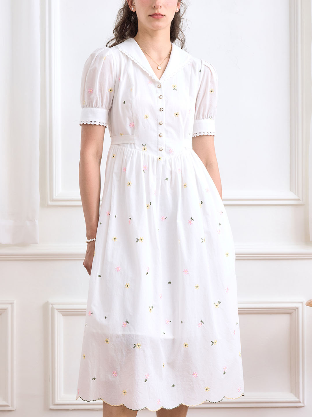 【Holiday Sale】Mariam V Neck Daisy Embroidered Dress