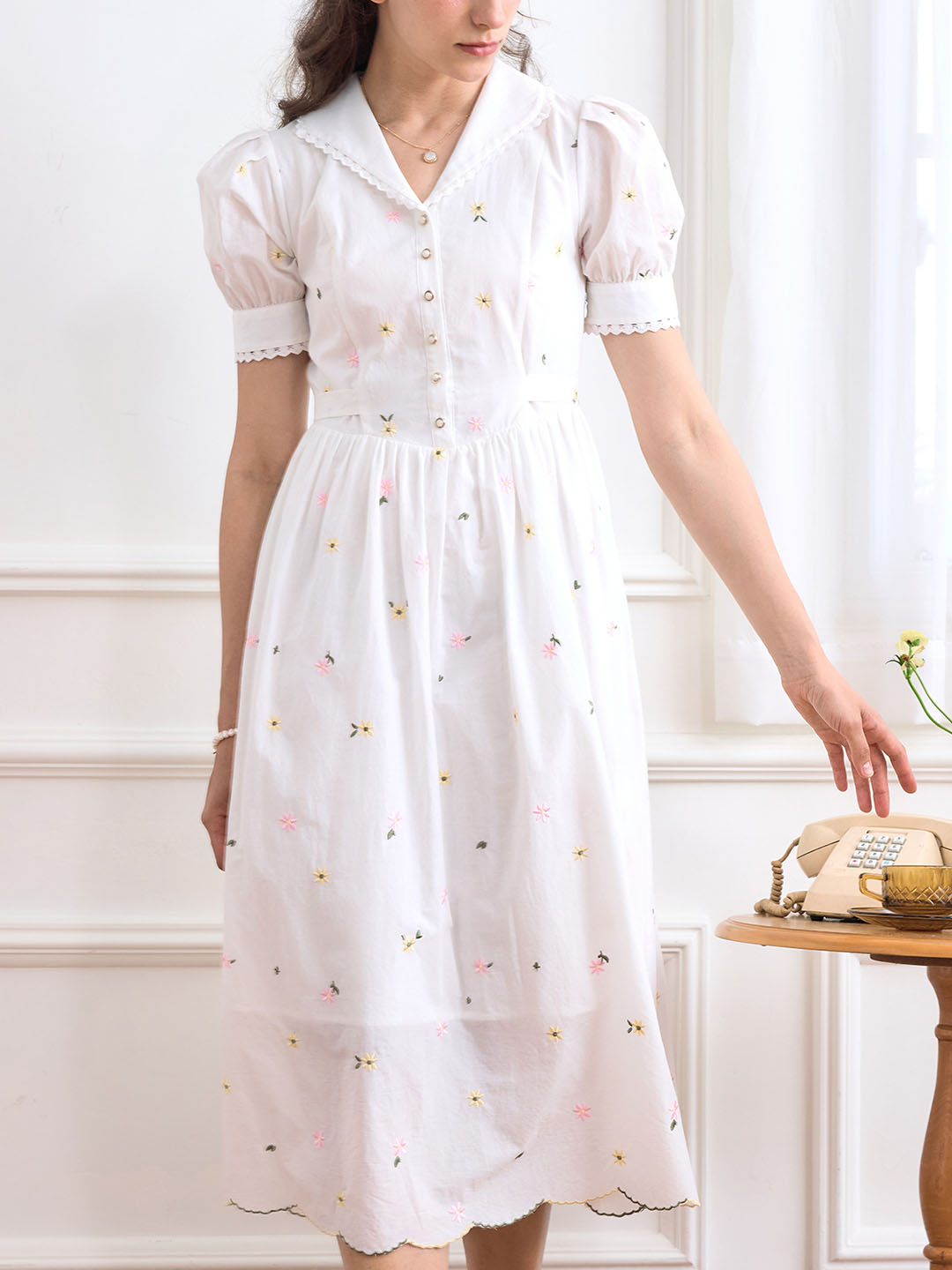 【Holiday Sale】Mariam V Neck Daisy Embroidered Dress