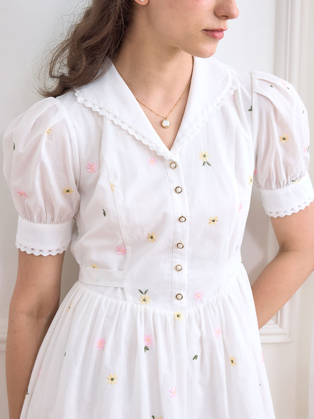 【Holiday Sale】Mariam V Neck Daisy Embroidered Dress