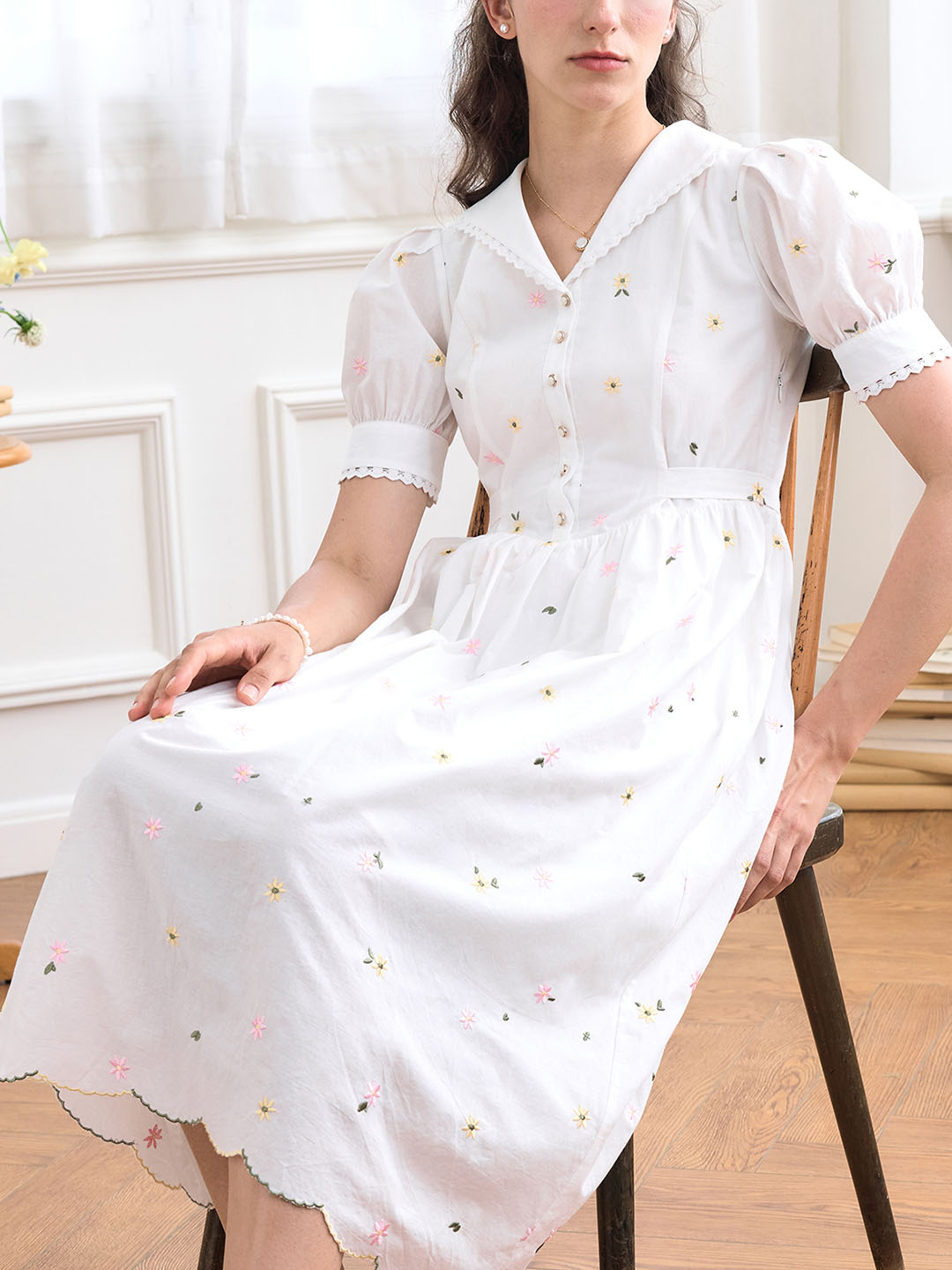 【Holiday Sale】Mariam V Neck Daisy Embroidered Dress