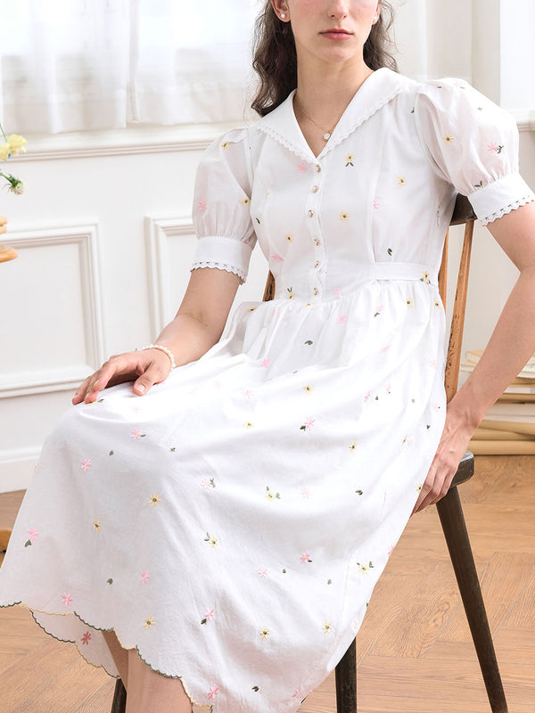 Mariam V Neck Daisy Embroidered Dress