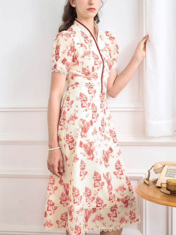 Melina Printed Stand Collar Midi Dress