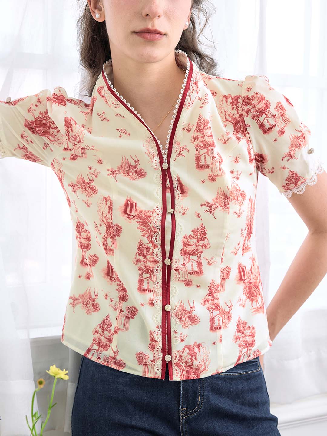Briana Printed Stand Collar Blouse