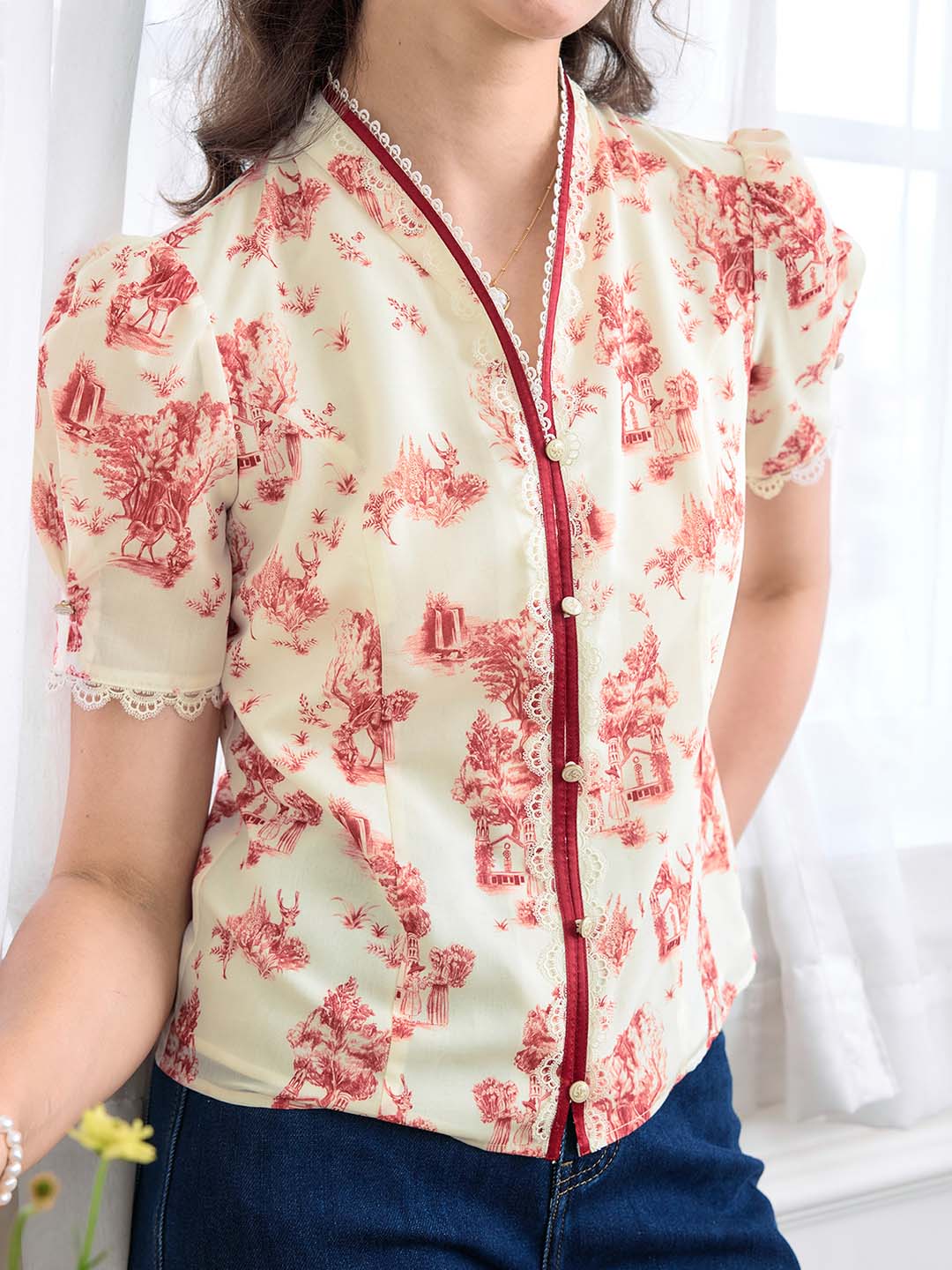 Briana Printed Stand Collar Blouse