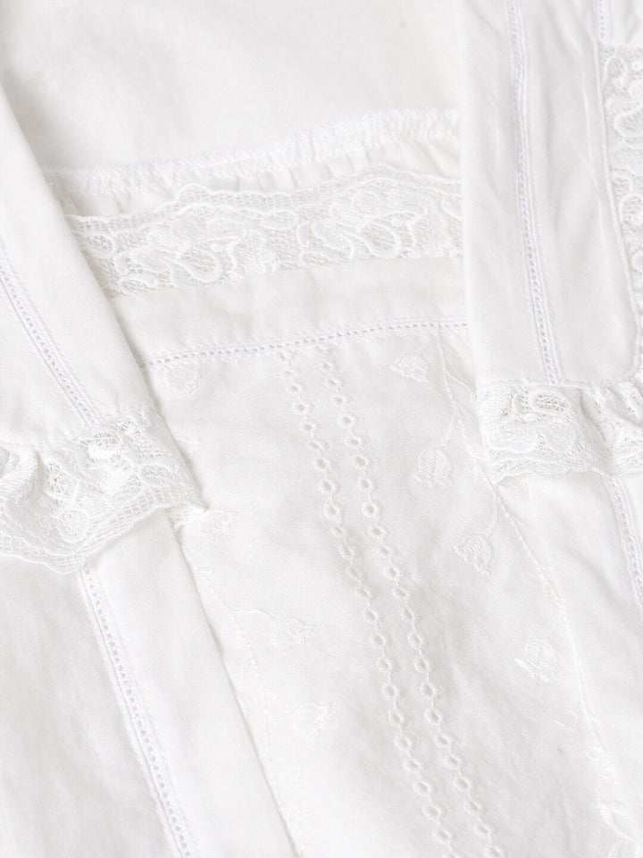 Jasmine Edwardian White Floral Embroidered Top/Simple Retro/66033