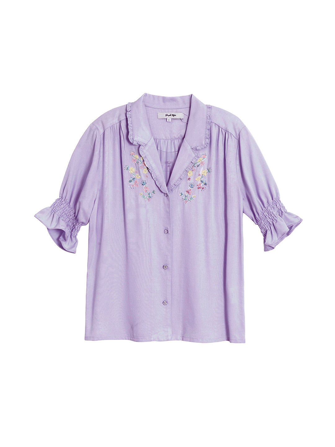 Alicia Floral Embroidery V-Neck Purple Blouse/SIMPLE RETRO