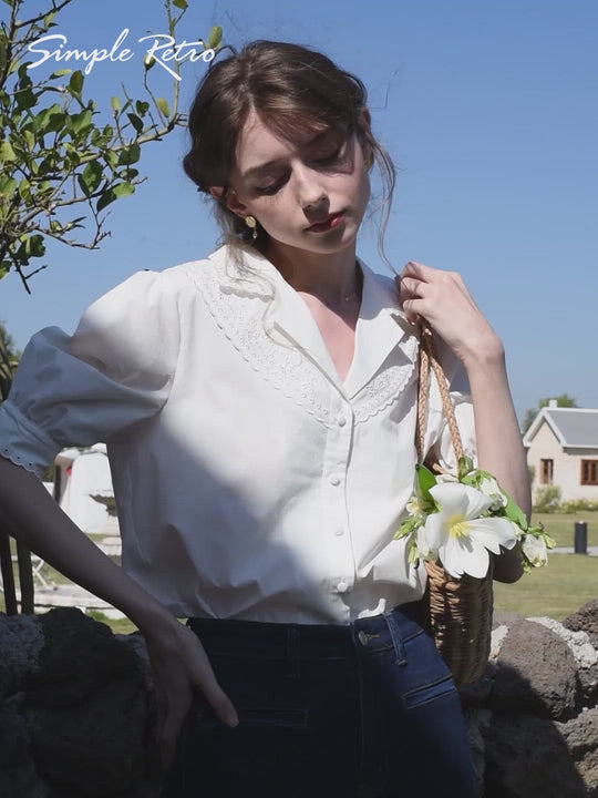 Agnes Edwardian Inspired Floral Embroidered Blouse/Simple Retro/66035