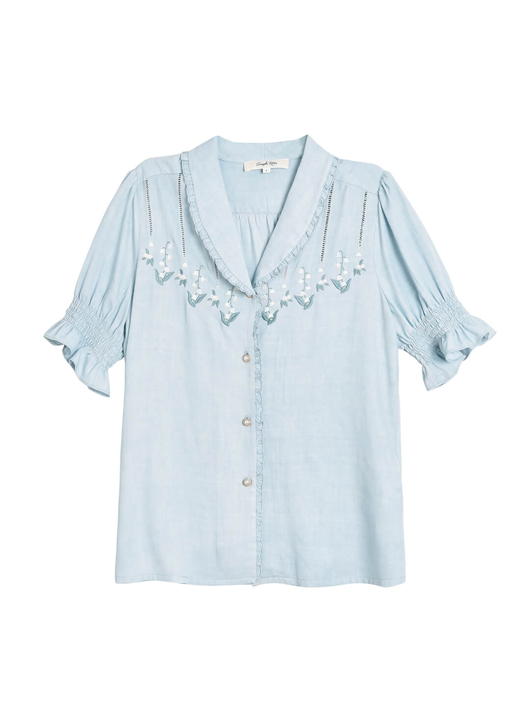 Convallaria Floral Embroidered Puff Top/Simple Retro/66042