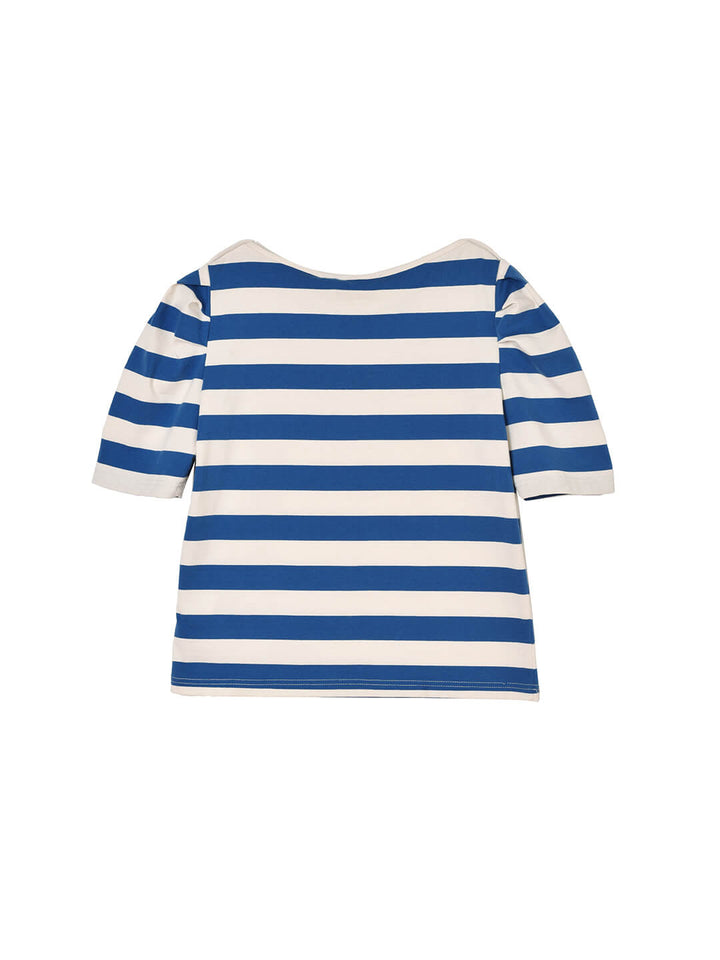 Arya Puff Sleeve Blue Striped T-Shirt/SIMPLE RETRO