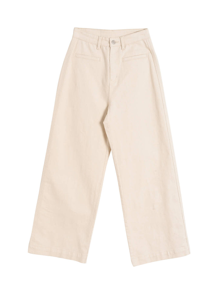 Felicia Vintange Inspirt White Straight Jeans/Simple Retro/66044