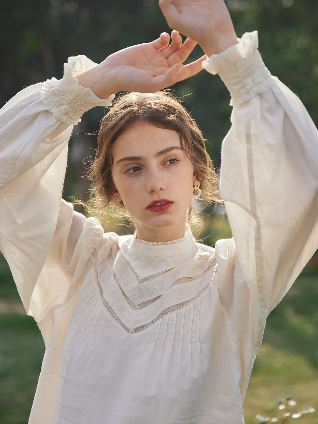 Hailey Embroidery Cotton Blouse/Simple Retro/1200013