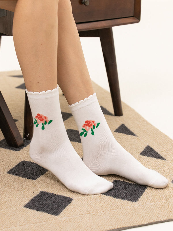 Lena Floral Printed Crew Socks/Simple Retro/77022