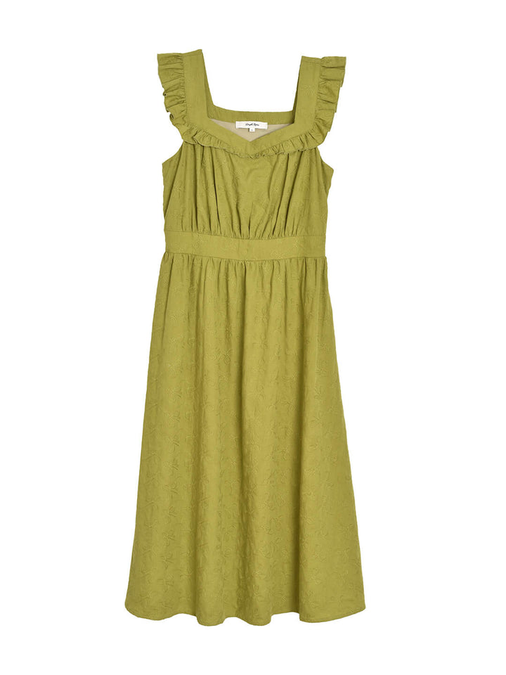 Amaris Embroidered Green Midi Slip Dress/Simple Retro/66055