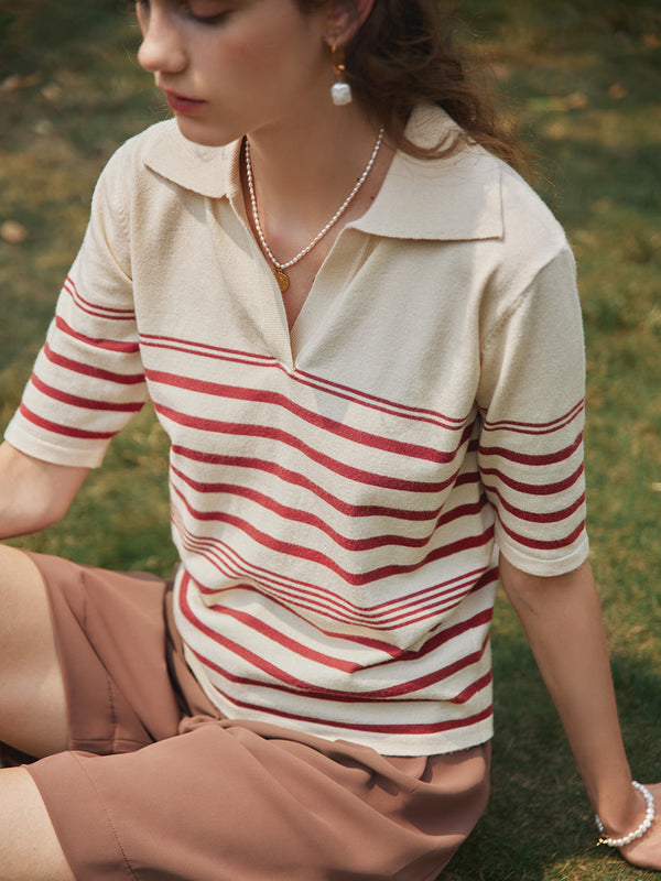 Davian Stripe Polo Knit Shirt/Simple Retro/55061