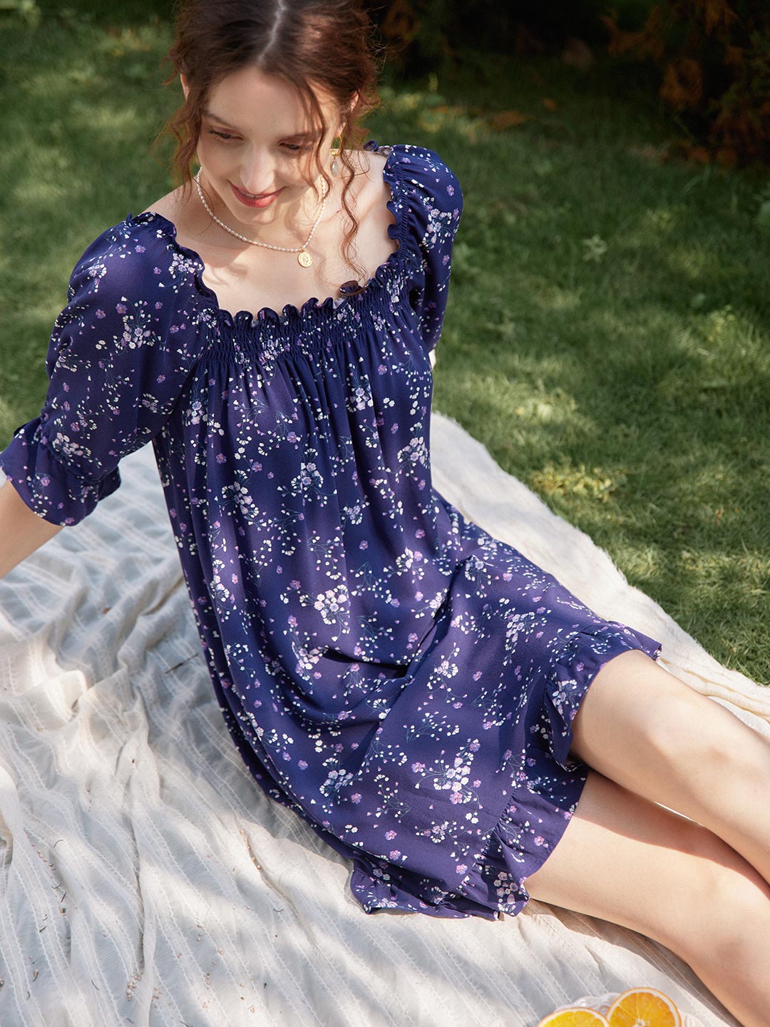 Belle Square Collar Midi Pleated Dress/Simple Retro/55071