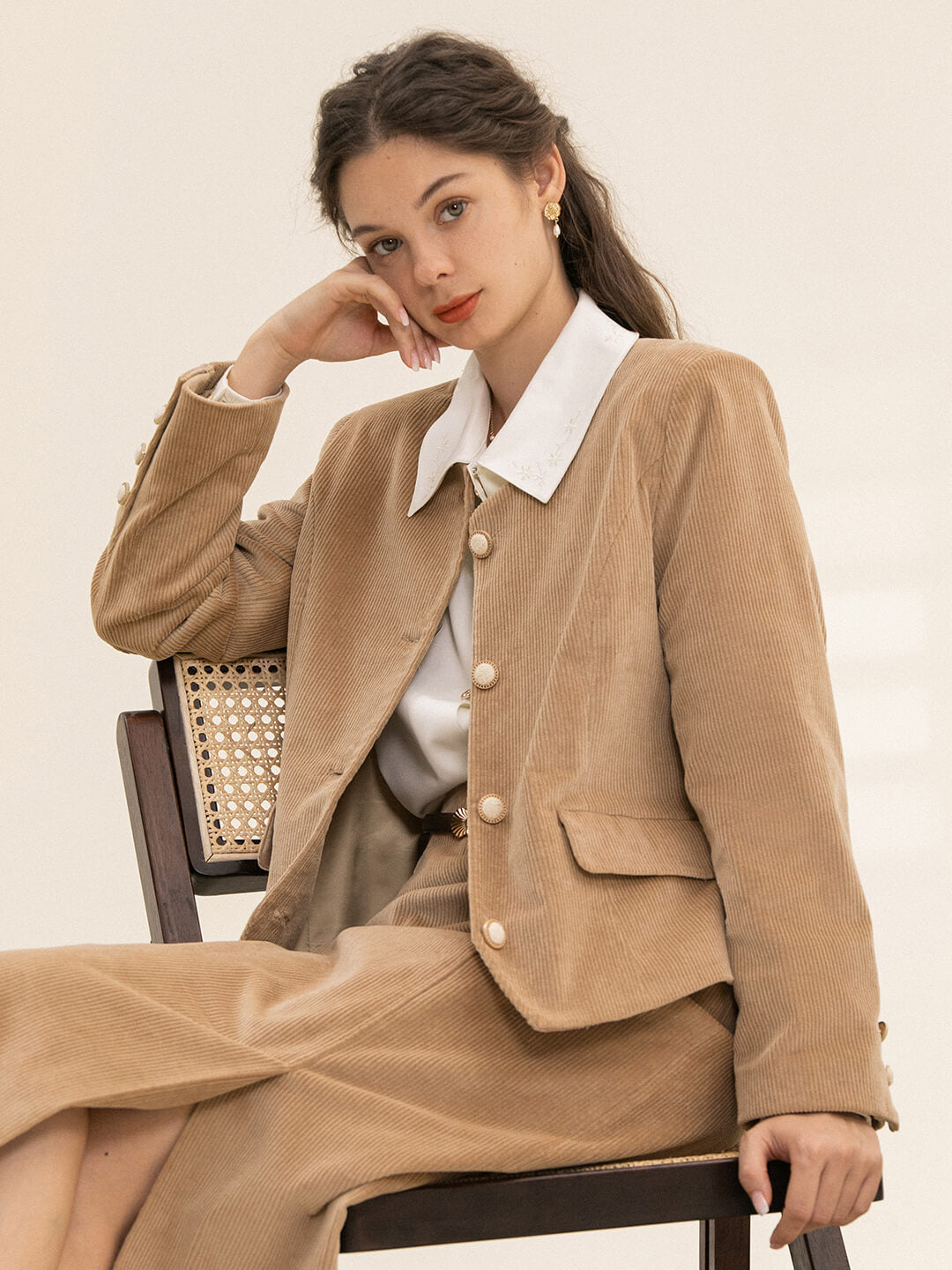 Meg Vintage Khaki Corduroy Blazer/Simple Retro/11292