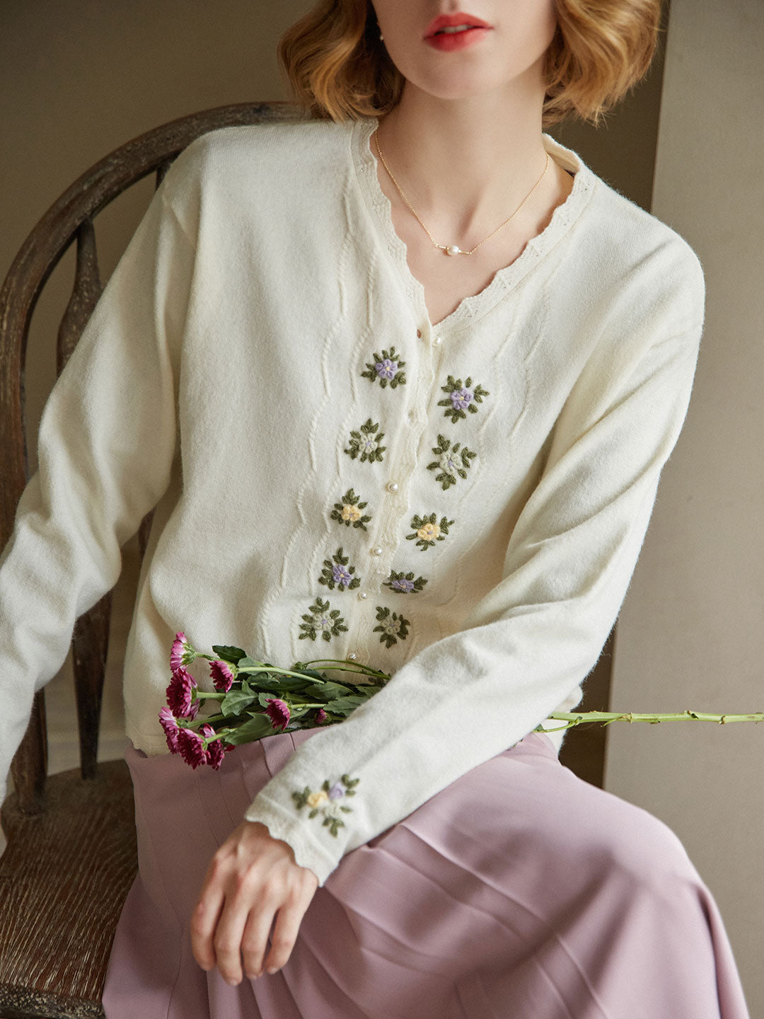 Eranthe Handmade Embroidery Knitwear/Simple Retro/22147