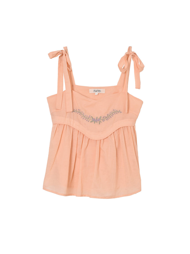 Lucy Embroidered Orange Lace-up Tank Top/Simple Retro/66073