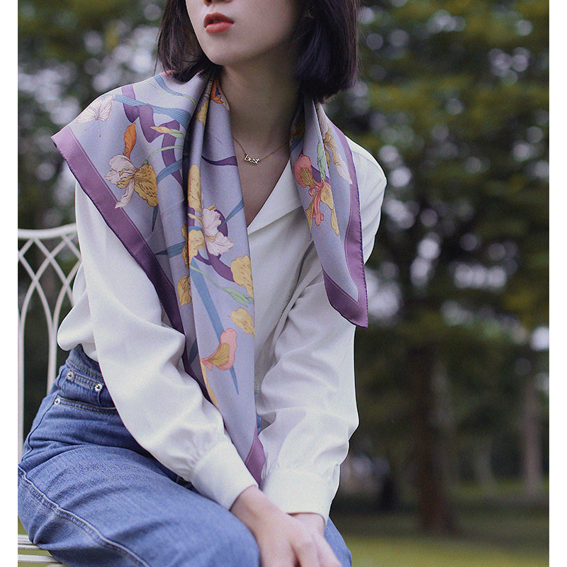 Chowxiaodou 16 Momme Iris Silk Twill Small Square Scarf 65*65