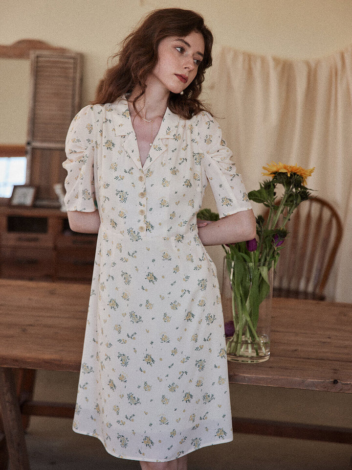 Fannie Printed Floral Tea Dress/Simple Retro/11310