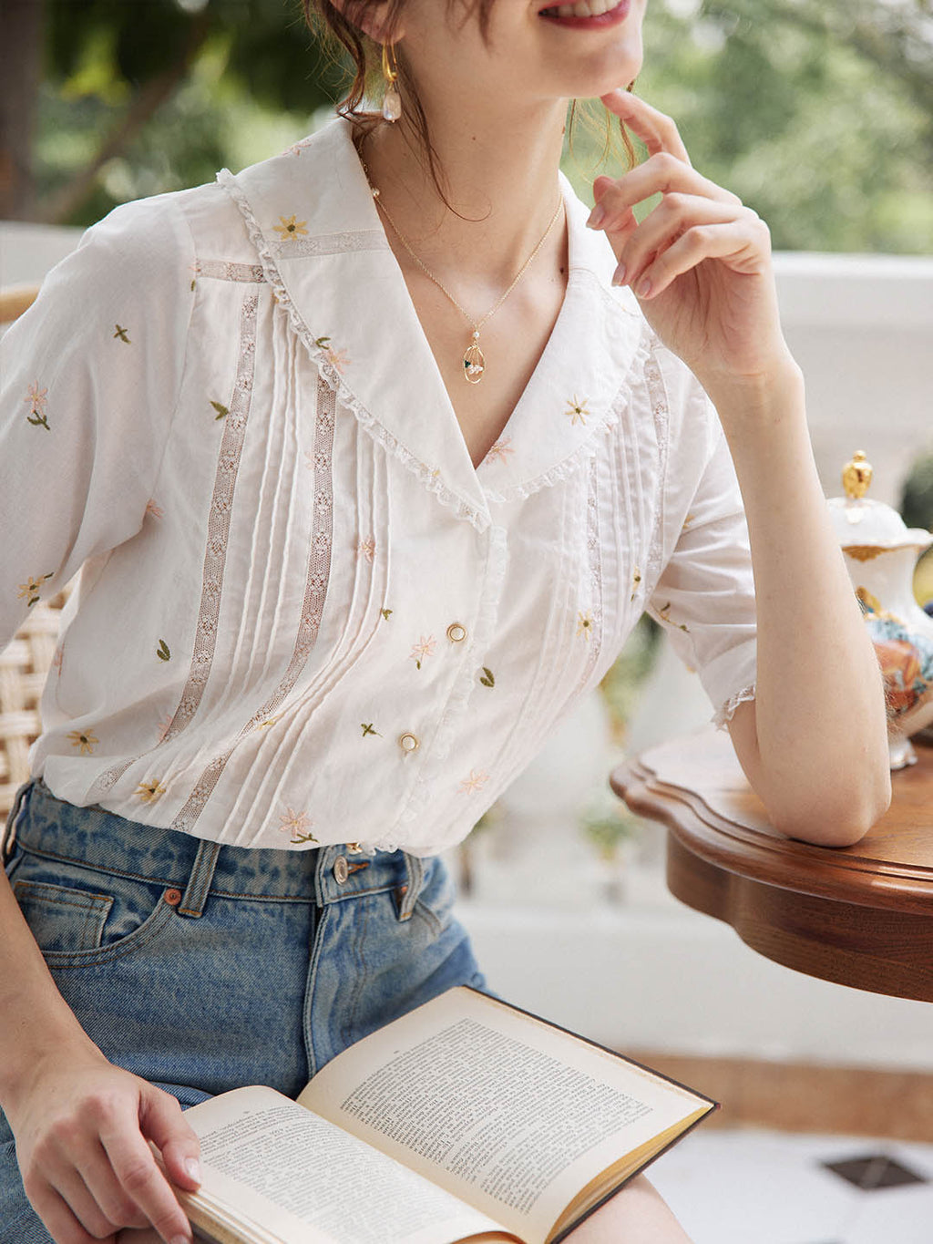 Erin 100% Cotton V Neck Blouse
