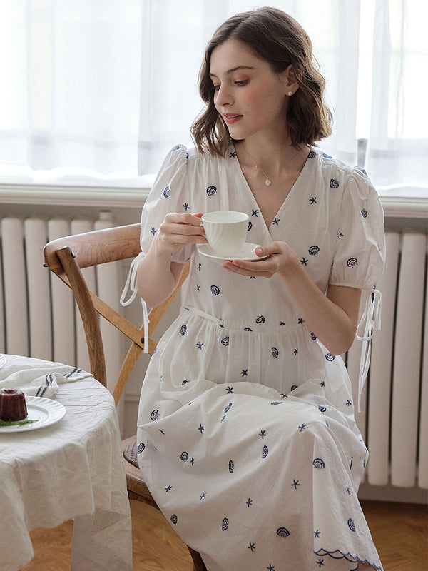 Blaire Shell Embroidered V Neck Dress