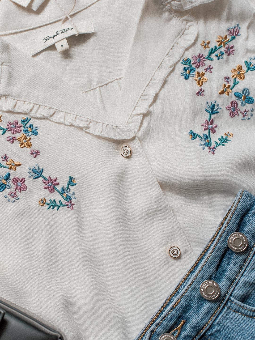 Alicia Floral Embroidery Puff Sleeve White Victorian Blouse