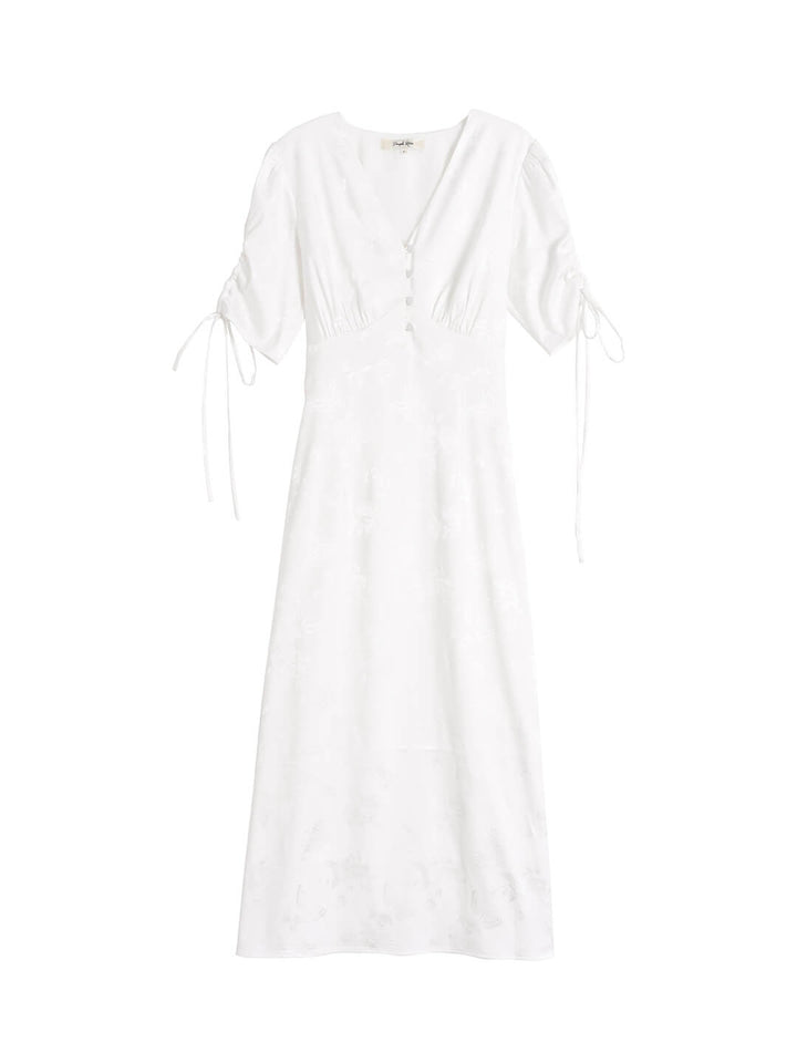 Kora Retro Floral Jacquard White Tea Length Dress/Simple Retro/77033