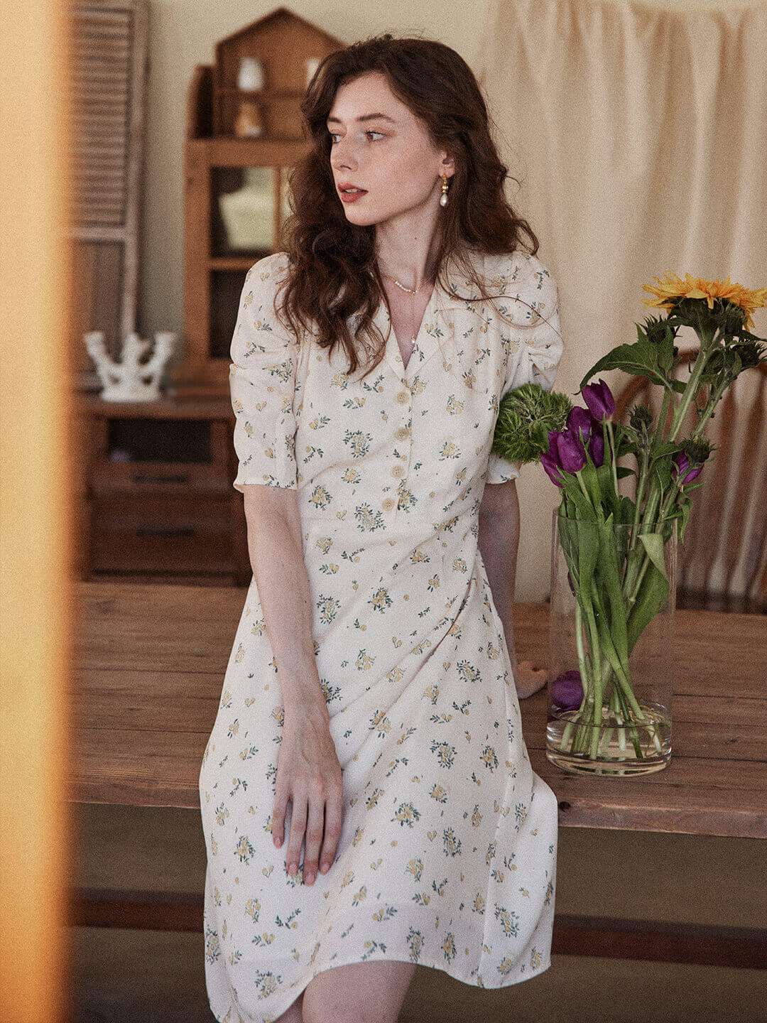 Fannie Printed Floral Tea Dress/Simple Retro/11310