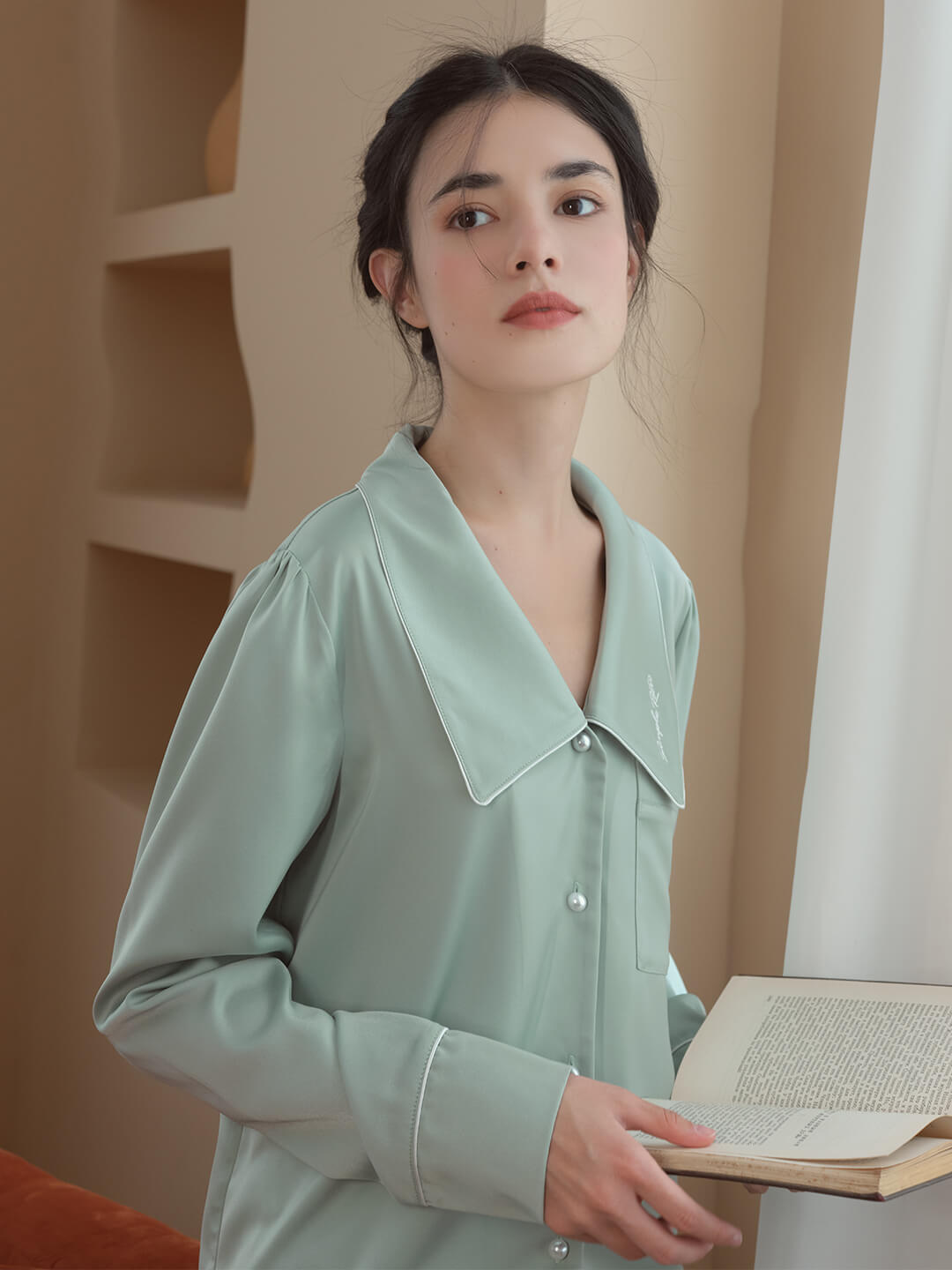 Lucia Satin Green Pyjama Set/Simple Retro/77001