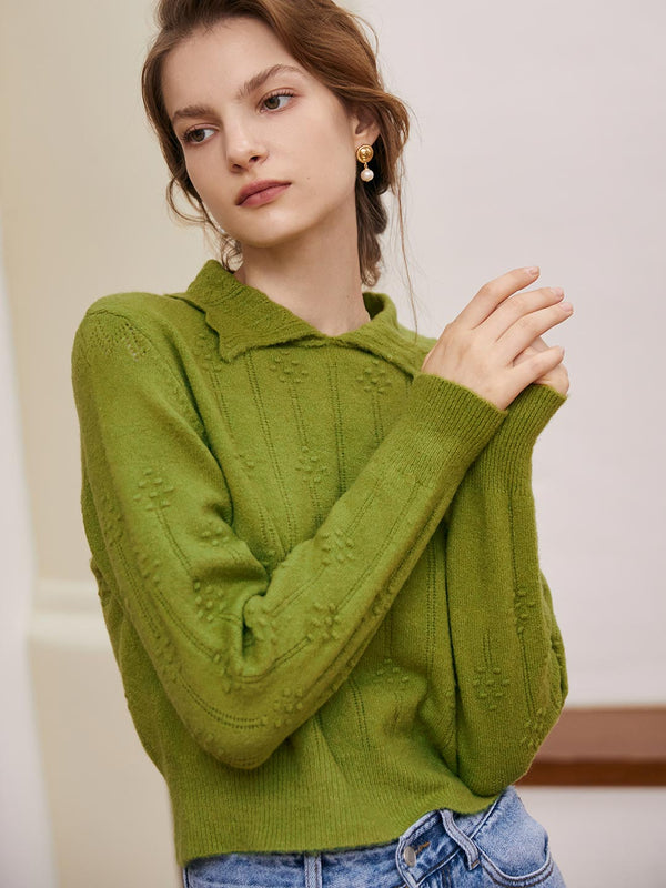 Jasmine Cable Polo Green Knit Sweater