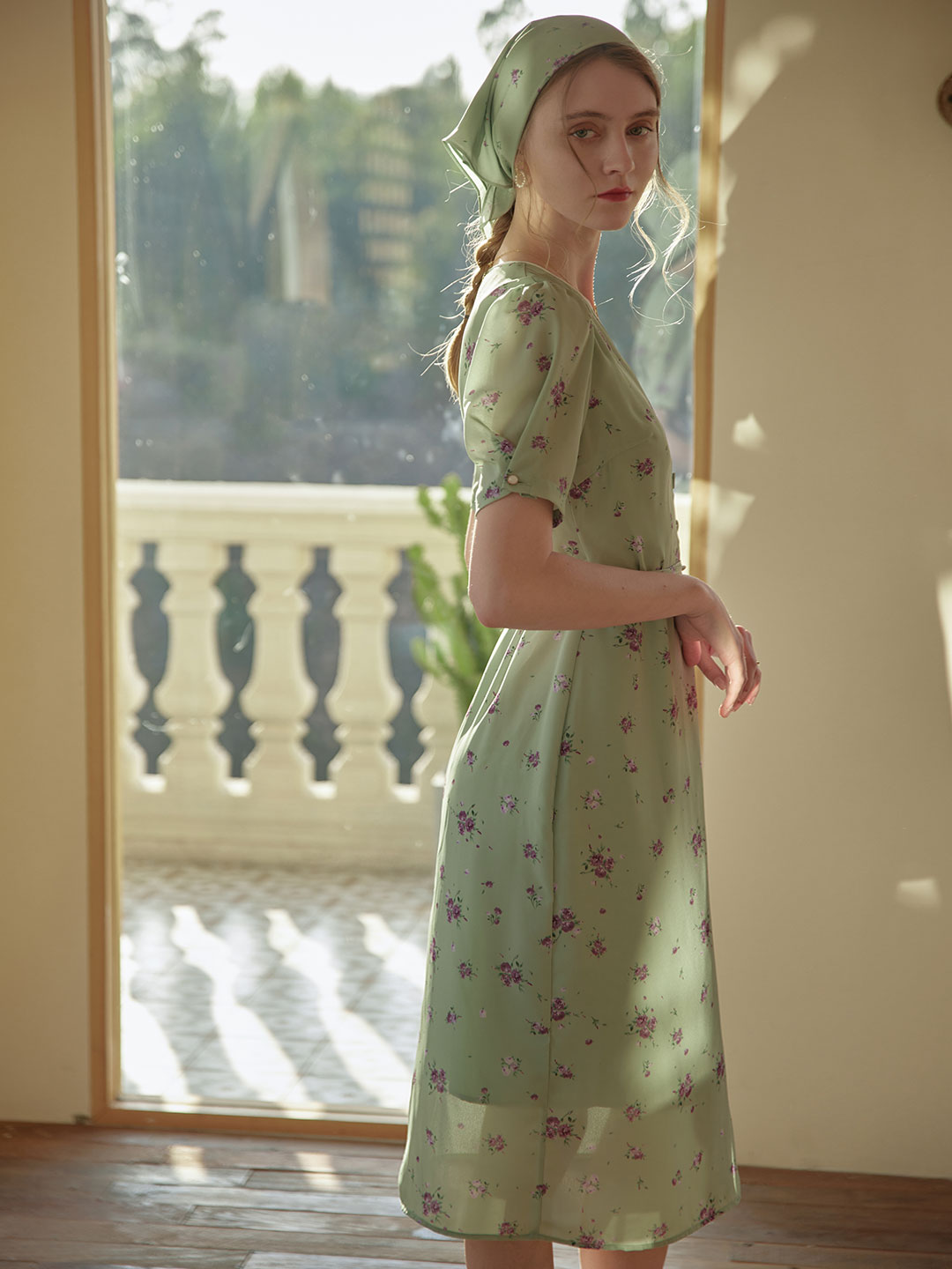 Kimura Floral-Print Midi Dress/Simple Retro/11193