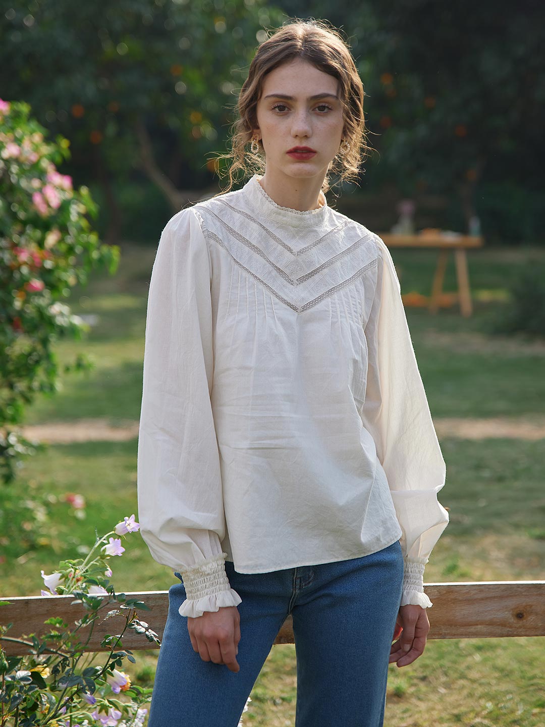 Hailey Embroidery Cotton Blouse/Simple Retro/1200013