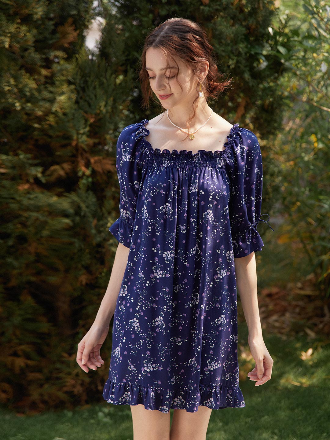 Belle Square Collar Midi Pleated Dress/Simple Retro/55071
