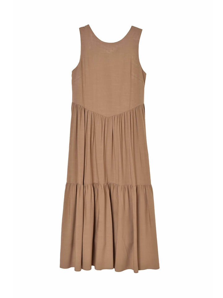 Alaia Sleeveless Khaki Midi Tiered Dress/simple retro