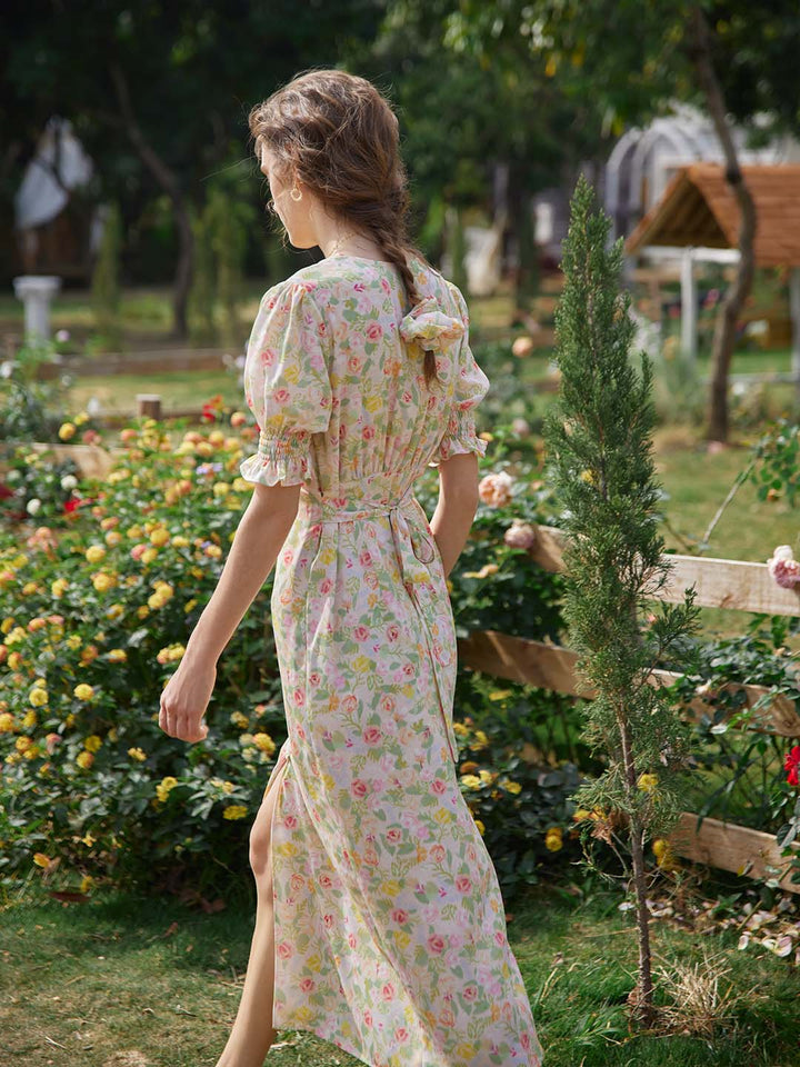 Kora Floral Printed Maxi Dress/Simple Retro/1200036
