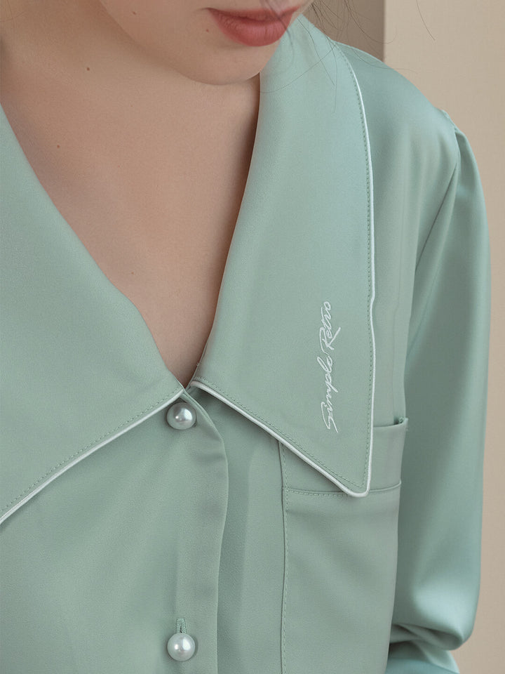 Lucia Satin Green Pyjama Set/Simple Retro/77001
