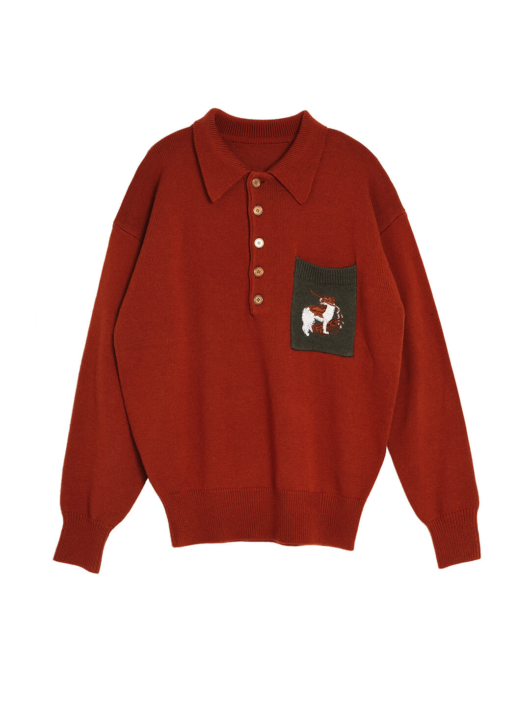 Raquel Polo Embroidery Christmas Red Knit Sweater/Simple Retro/55125