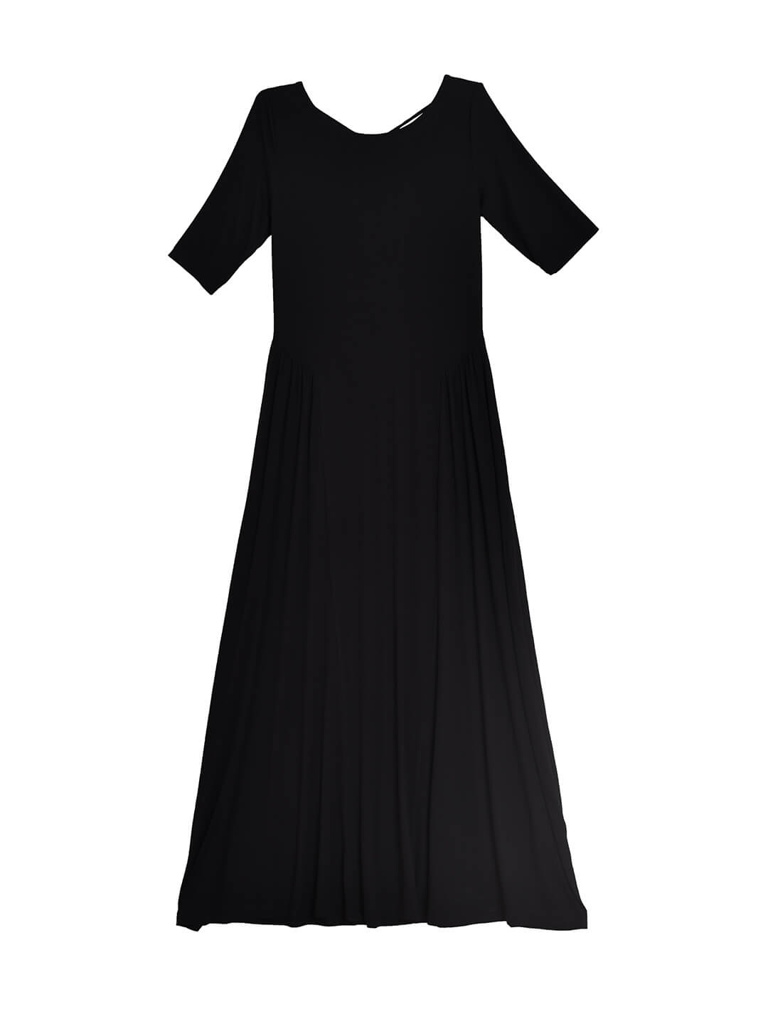 Joanna Back Lace-up Black Knitted Midi Dress/Simple Retro/55178