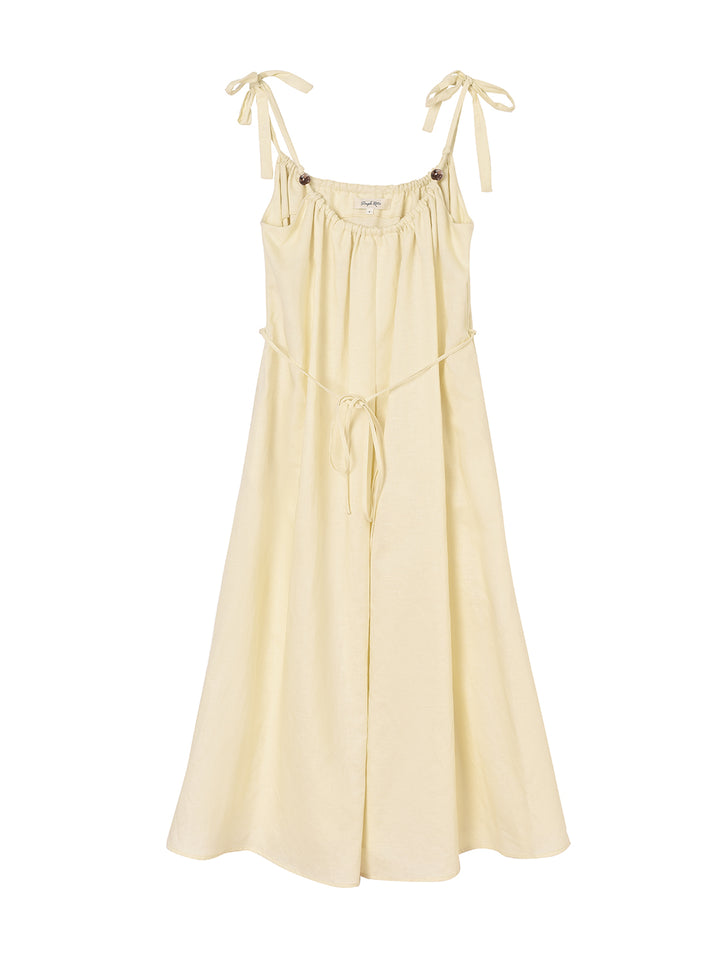 Yasmin Linen Yellow Slip Dress/simpleretro
