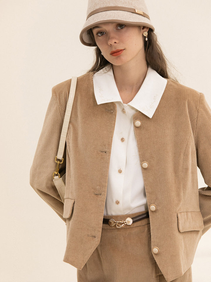 Meg Vintage Khaki Corduroy Blazer/Simple Retro/11292