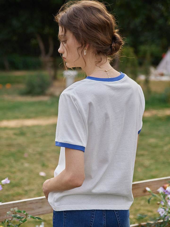 Maya Logo Printed Vintage T-Shirt/Simple Retro/1200046