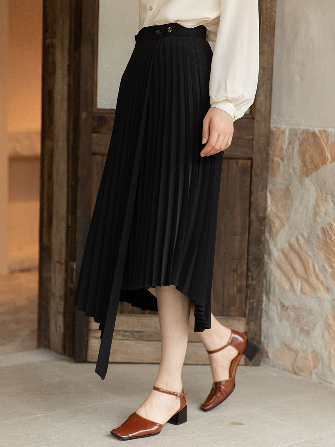 Nyla Chiffon Irregular Pleated Skirt/Simple Retro/11111
