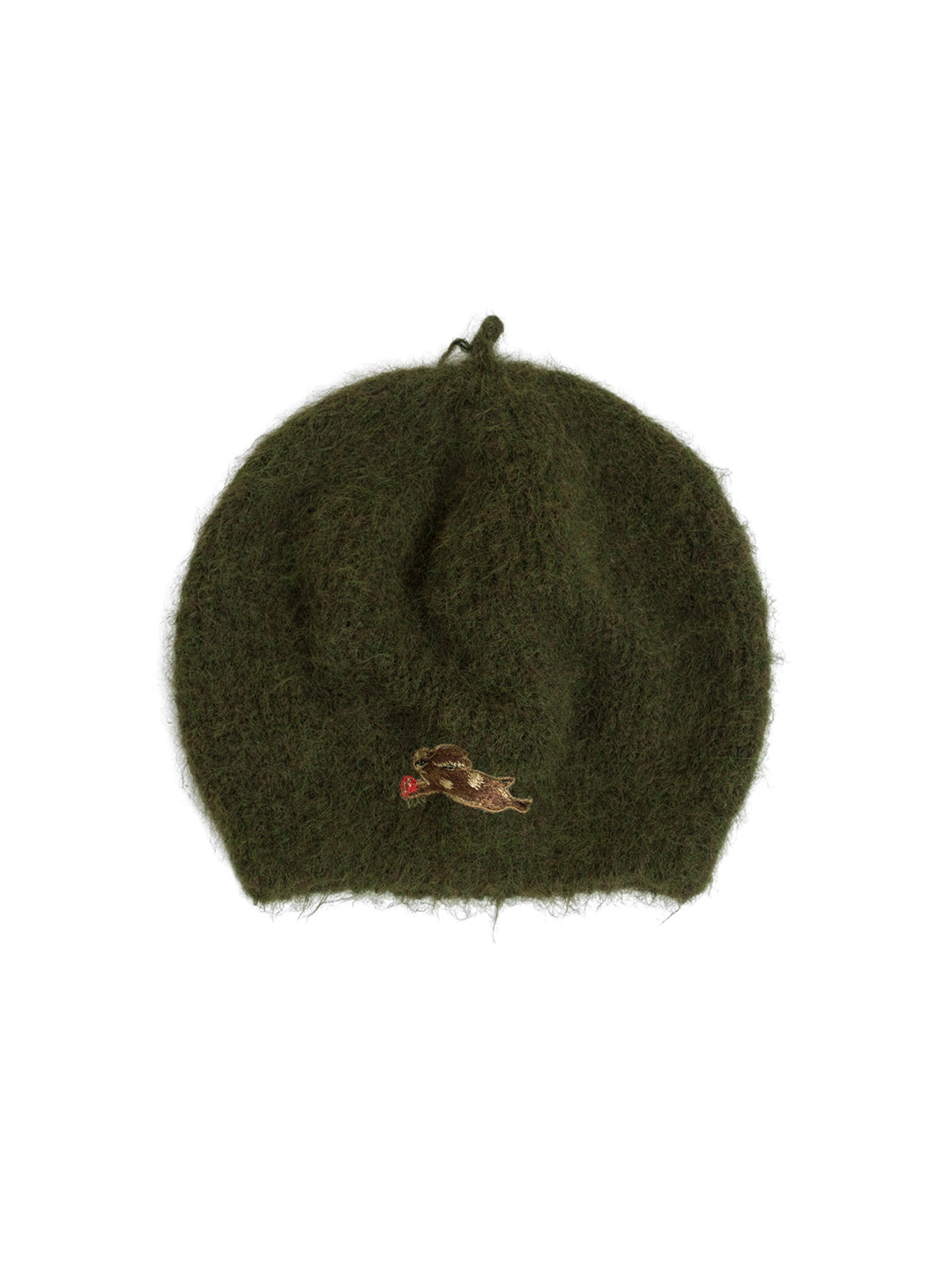 Simple Retro Rabbit Embroidery Knitted Beret