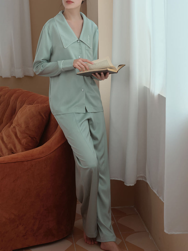 Lucia Satin Green Pyjama Set/Simple Retro/77001