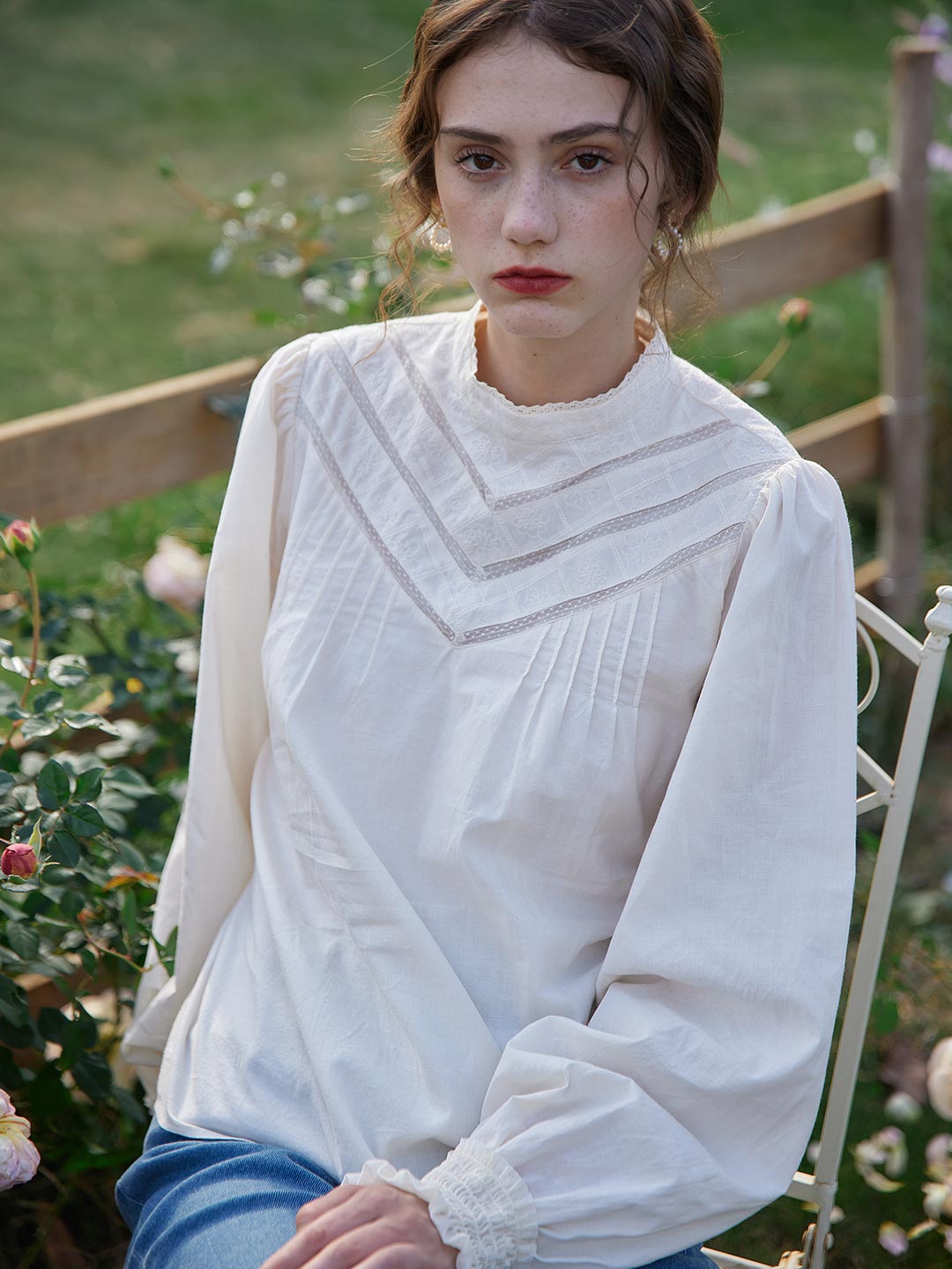 Hailey Embroidery Cotton Blouse/Simple Retro/1200013