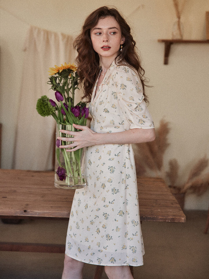 Fannie Printed Floral Tea Dress/Simple Retro/11310