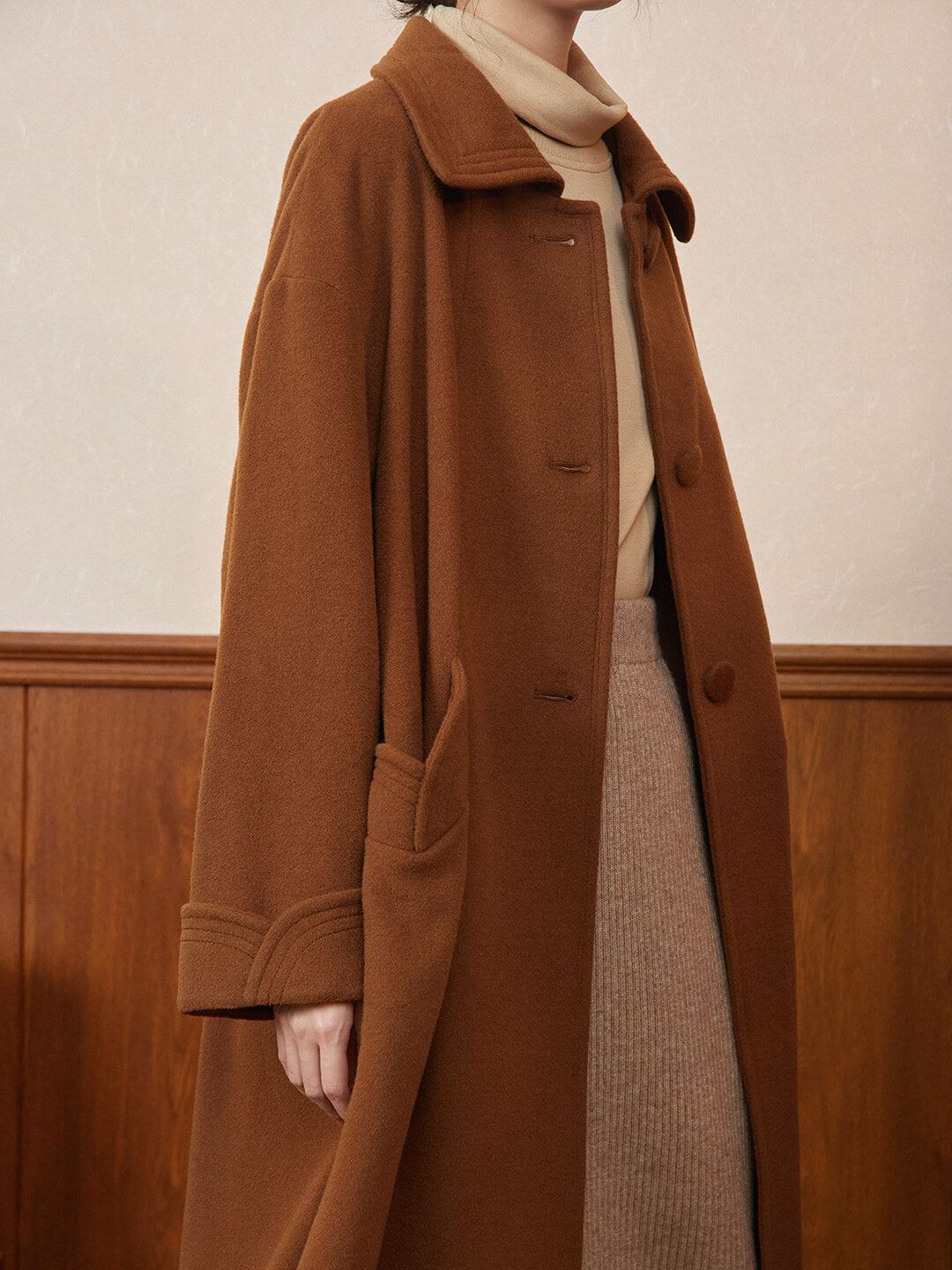 Bella Vintage 100% Wool Caramel Long Coat/Simple Retro/77007