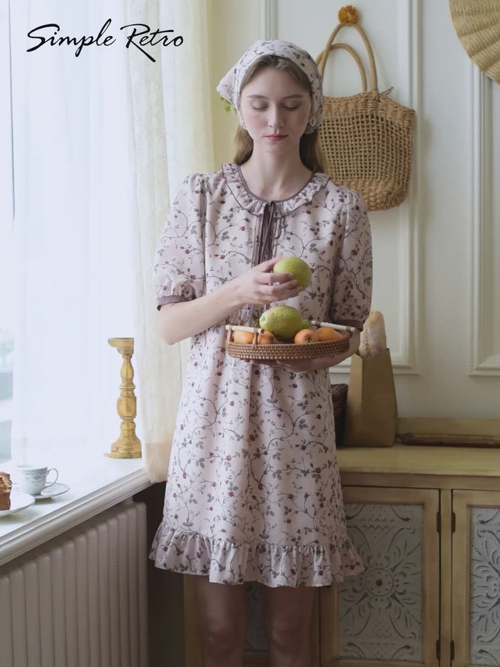 Marie Printed Brown Babydoll Dress/SIMPLE RETRO